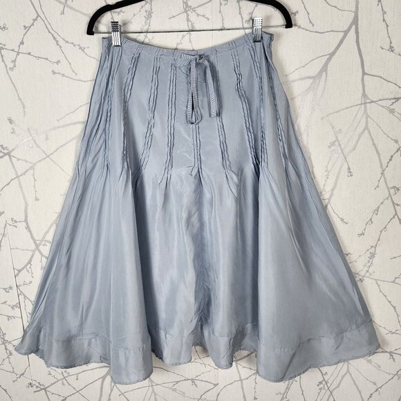 Tristan & Iseut Dresses & Skirts - Tristan & Iseut Pastel Blue 100% Silk Overlay Pintuck Flowy Mid Skirt